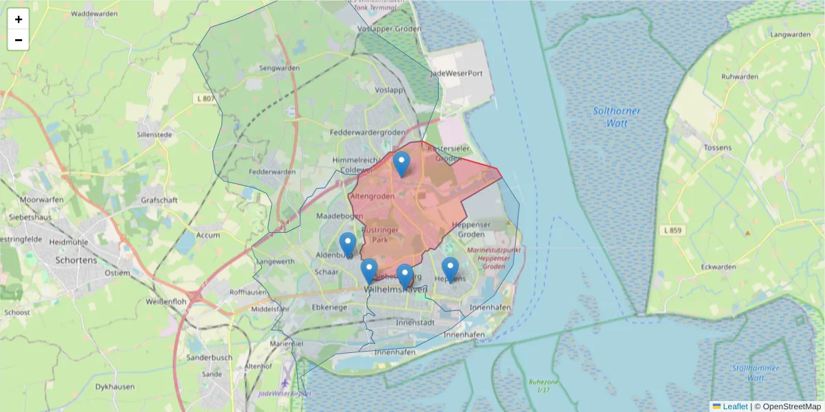 Karte des Postleitzahlen Bereichs  und der umliegenden Postleitzahlen in Deutschland