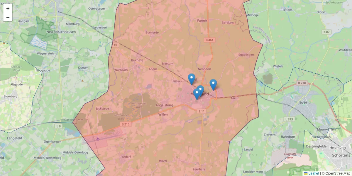 Karte des Postleitzahlen Bereichs  und der umliegenden Postleitzahlen in Deutschland