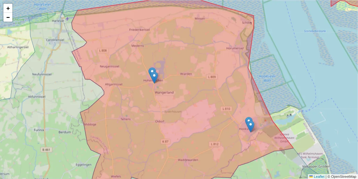 Karte des Postleitzahlen Bereichs  und der umliegenden Postleitzahlen in Deutschland