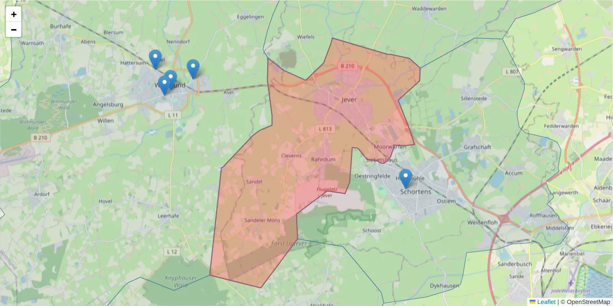 Karte des Postleitzahlen Bereichs  und der umliegenden Postleitzahlen in Deutschland