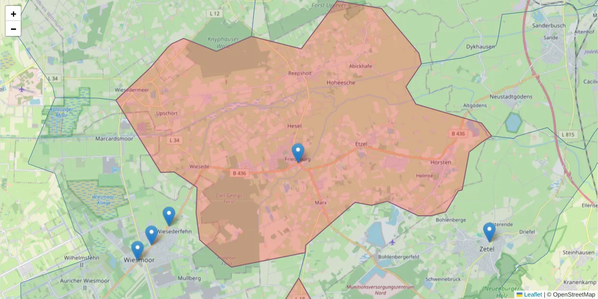 Karte des Postleitzahlen Bereichs  und der umliegenden Postleitzahlen in Deutschland