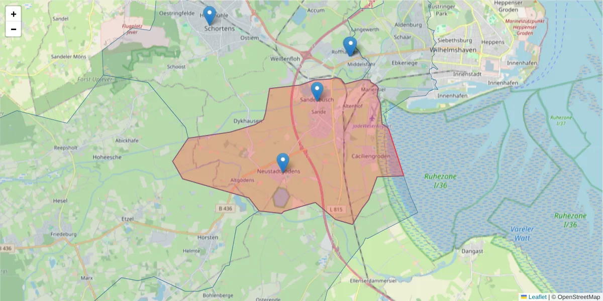 Karte des Postleitzahlen Bereichs  und der umliegenden Postleitzahlen in Deutschland