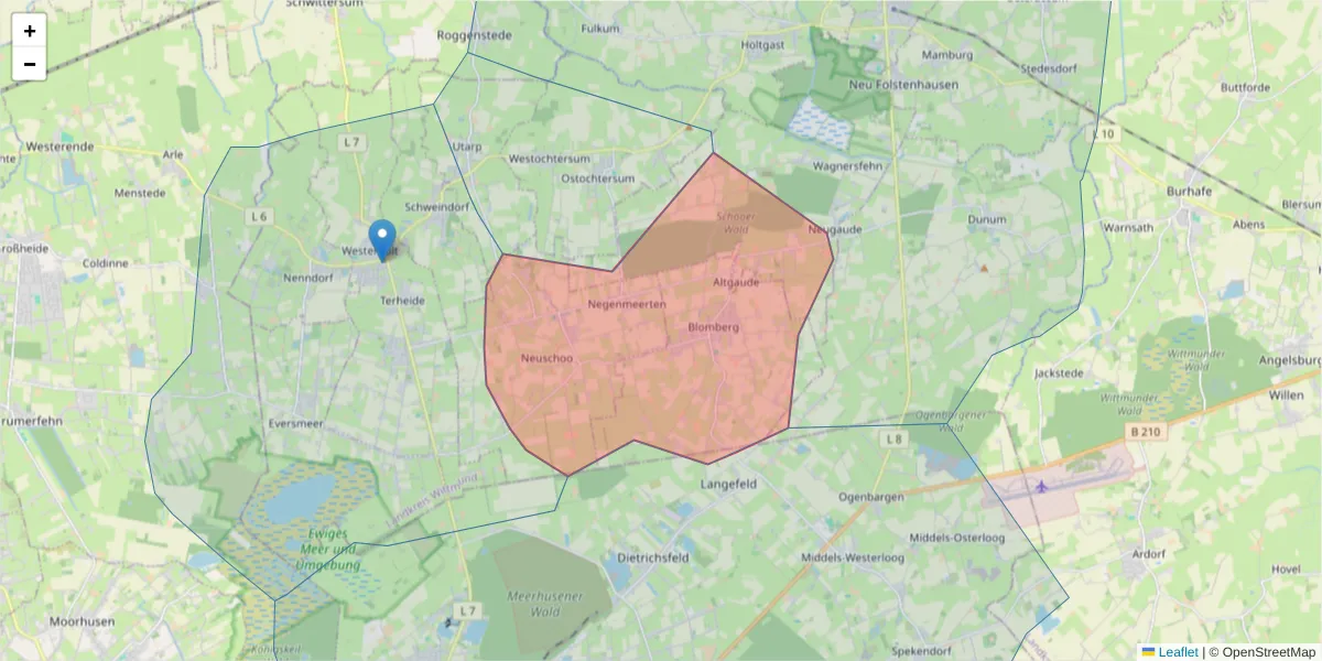 Karte des Postleitzahlen Bereichs  und der umliegenden Postleitzahlen in Deutschland
