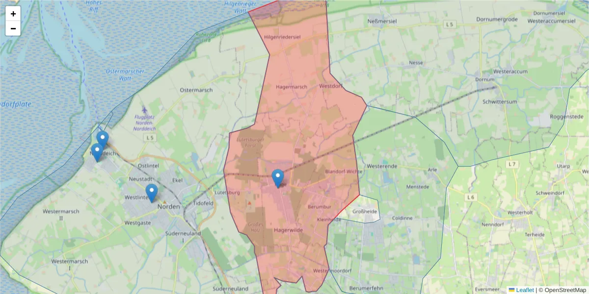 Karte des Postleitzahlen Bereichs  und der umliegenden Postleitzahlen in Deutschland