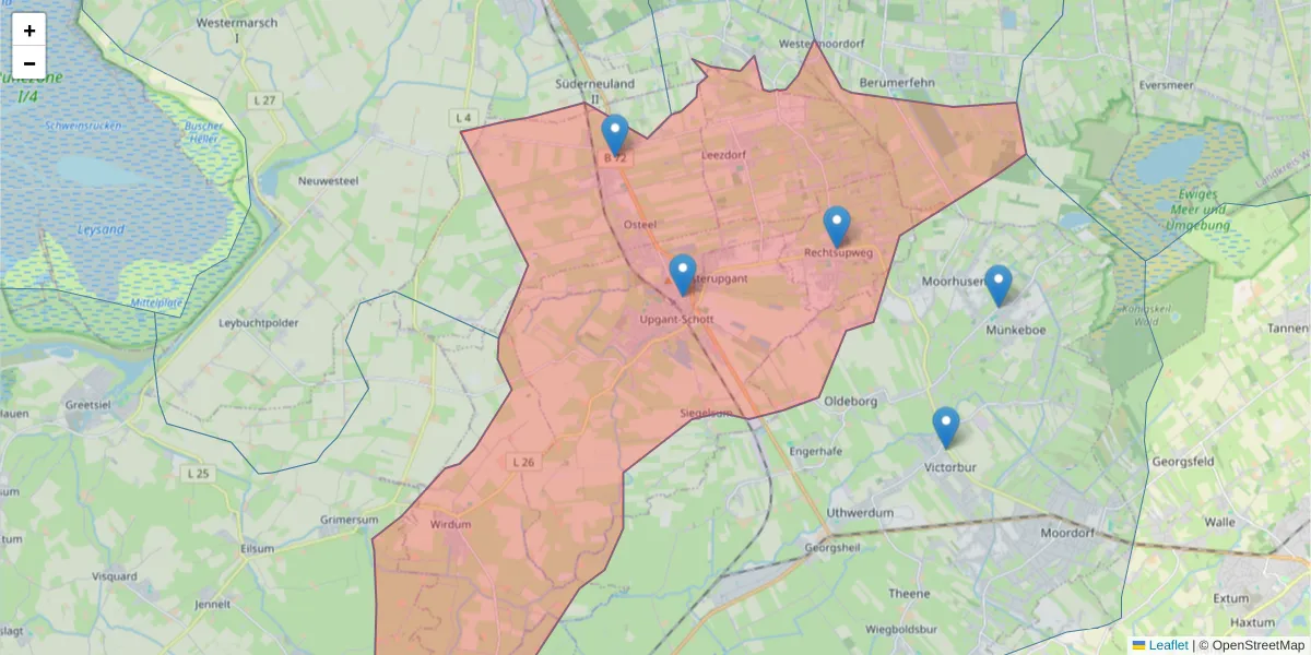 Karte des Postleitzahlen Bereichs  und der umliegenden Postleitzahlen in Deutschland
