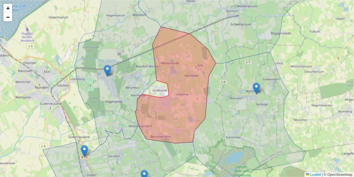 Karte des Postleitzahlen Bereichs  und der umliegenden Postleitzahlen in Deutschland