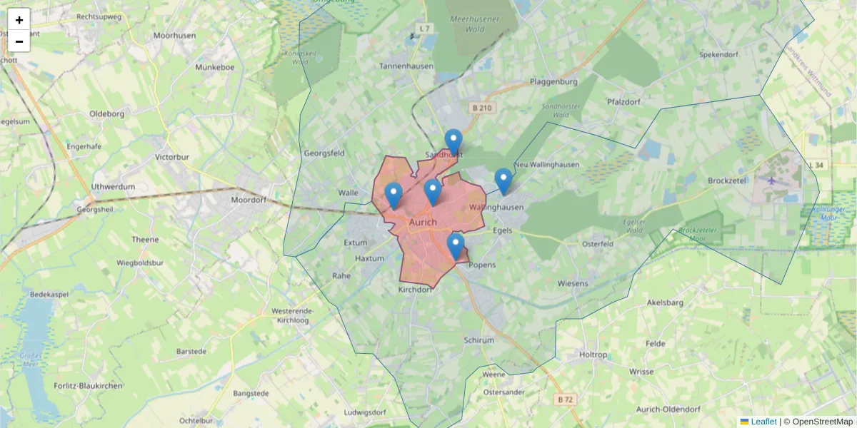 Karte des Postleitzahlen Bereichs  und der umliegenden Postleitzahlen in Deutschland