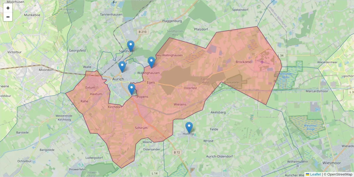 Karte des Postleitzahlen Bereichs  und der umliegenden Postleitzahlen in Deutschland