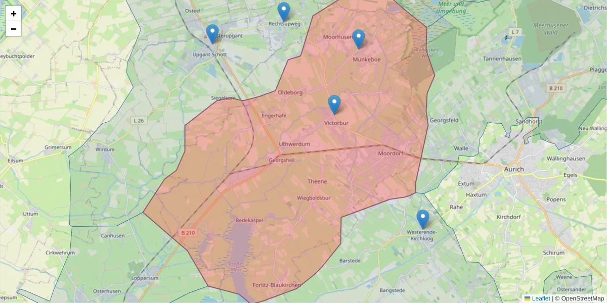 Karte des Postleitzahlen Bereichs  und der umliegenden Postleitzahlen in Deutschland