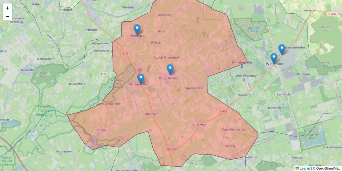 Karte des Postleitzahlen Bereichs  und der umliegenden Postleitzahlen in Deutschland