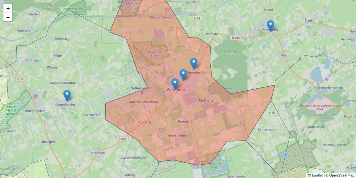 Karte des Postleitzahlen Bereichs  und der umliegenden Postleitzahlen in Deutschland