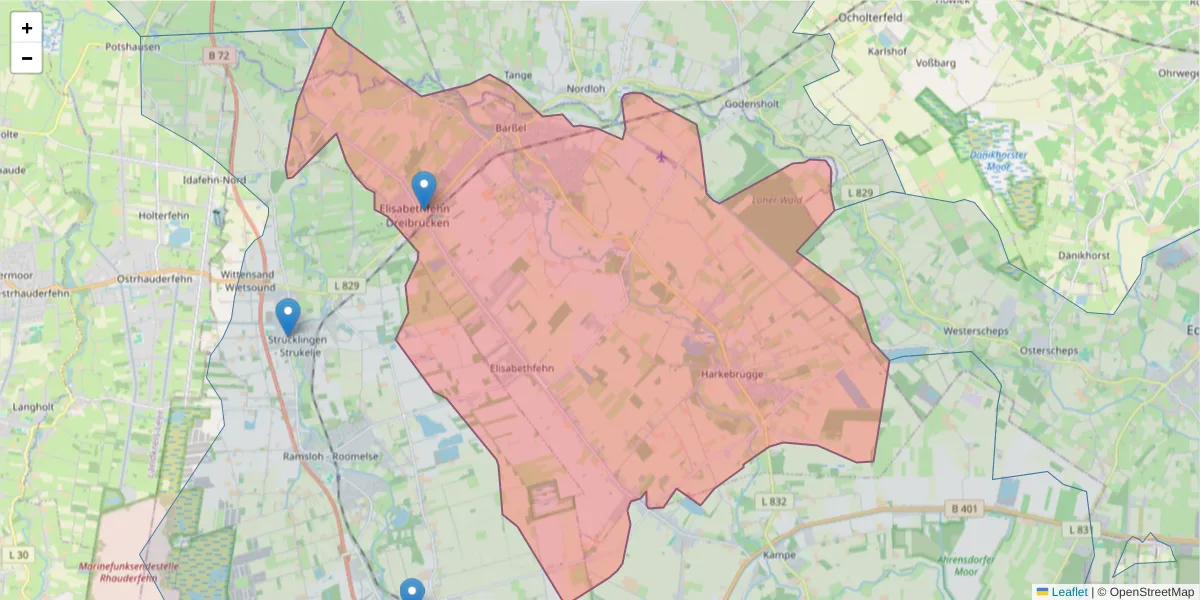 Karte des Postleitzahlen Bereichs  und der umliegenden Postleitzahlen in Deutschland