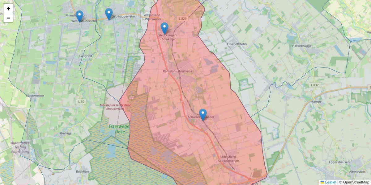 Karte des Postleitzahlen Bereichs  und der umliegenden Postleitzahlen in Deutschland