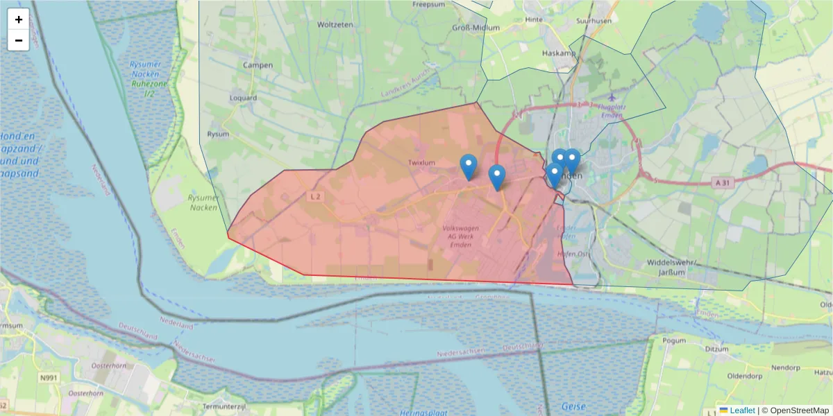 Karte des Postleitzahlen Bereichs  und der umliegenden Postleitzahlen in Deutschland