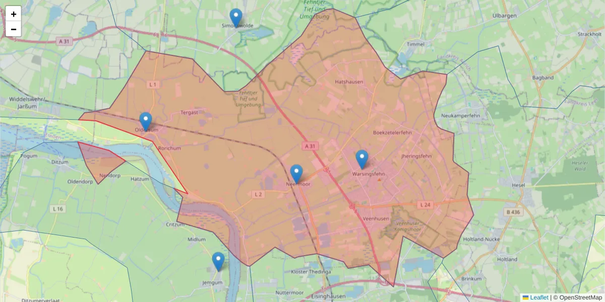 Karte des Postleitzahlen Bereichs  und der umliegenden Postleitzahlen in Deutschland