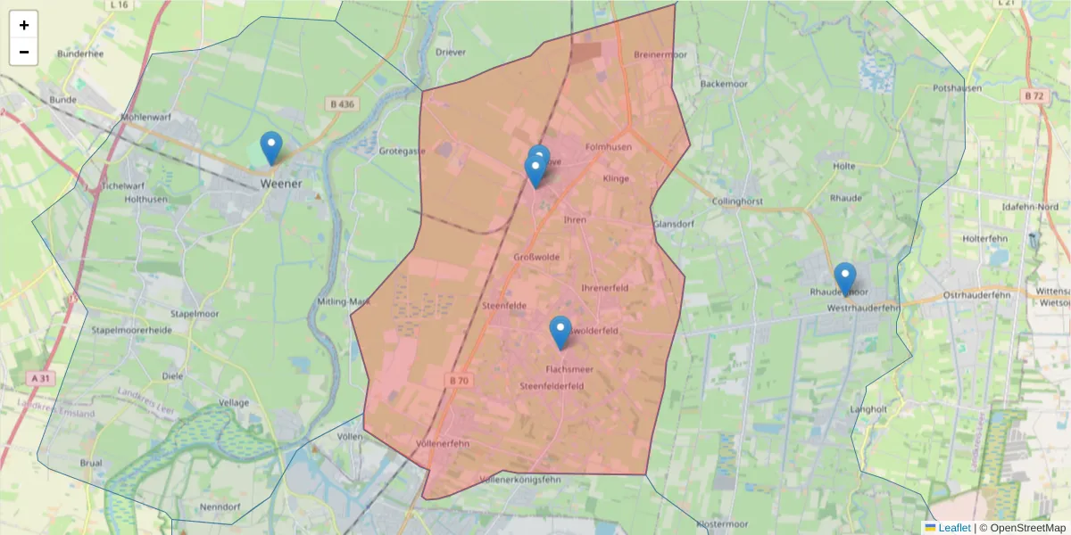 Karte des Postleitzahlen Bereichs  und der umliegenden Postleitzahlen in Deutschland
