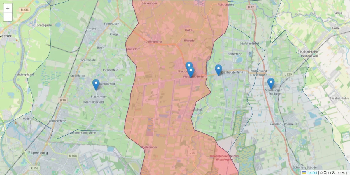 Karte des Postleitzahlen Bereichs  und der umliegenden Postleitzahlen in Deutschland