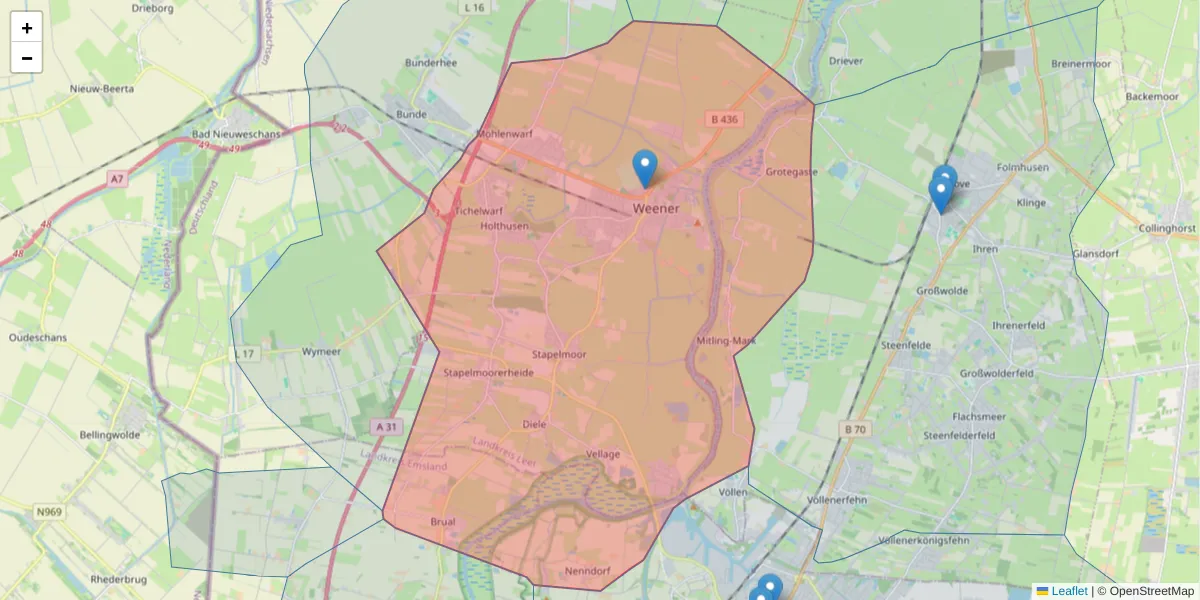 Karte des Postleitzahlen Bereichs  und der umliegenden Postleitzahlen in Deutschland