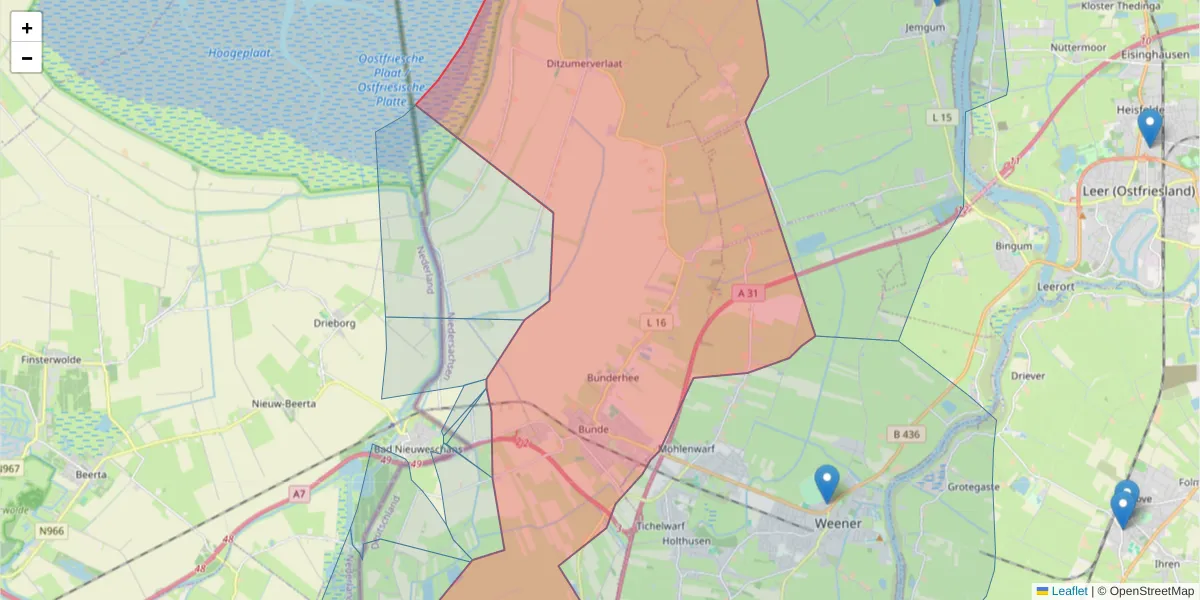Karte des Postleitzahlen Bereichs  und der umliegenden Postleitzahlen in Deutschland