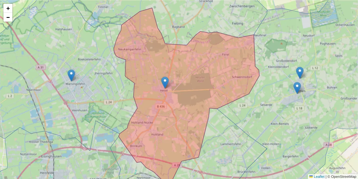 Karte des Postleitzahlen Bereichs  und der umliegenden Postleitzahlen in Deutschland