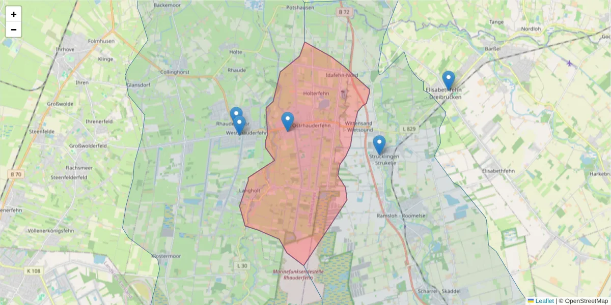 Karte des Postleitzahlen Bereichs  und der umliegenden Postleitzahlen in Deutschland