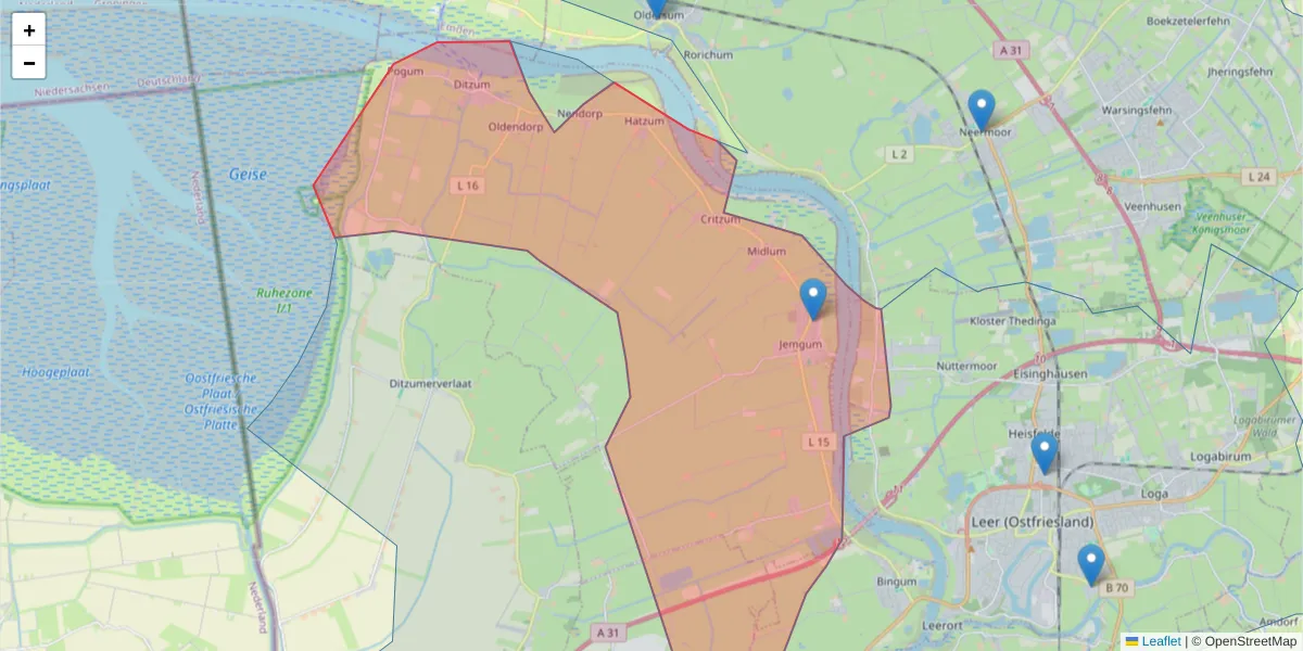 Karte des Postleitzahlen Bereichs  und der umliegenden Postleitzahlen in Deutschland