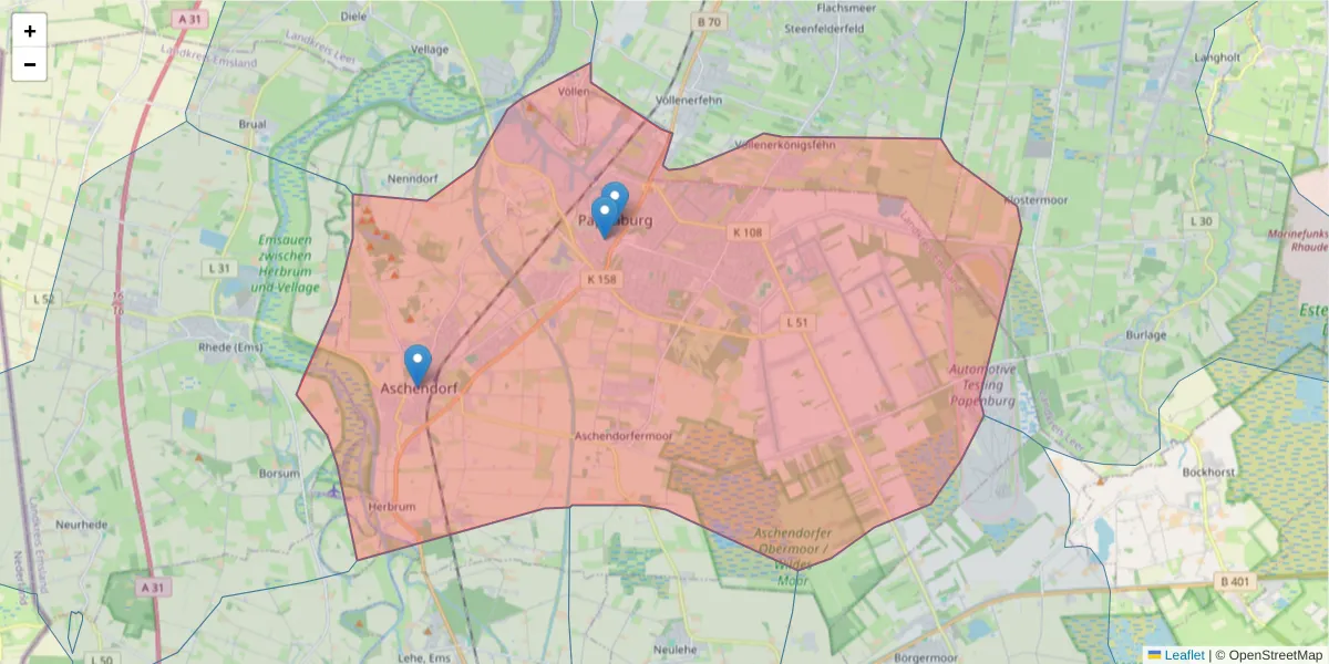 Karte des Postleitzahlen Bereichs  und der umliegenden Postleitzahlen in Deutschland