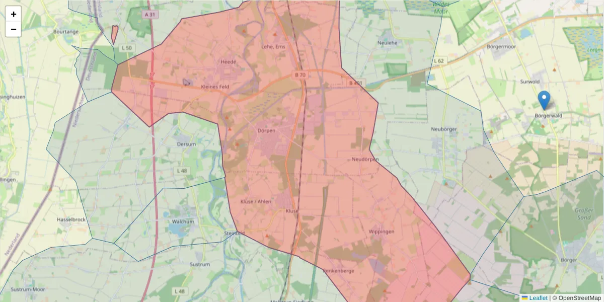 Karte des Postleitzahlen Bereichs  und der umliegenden Postleitzahlen in Deutschland