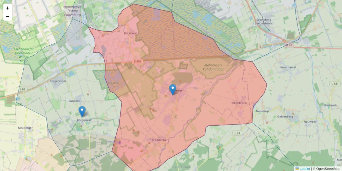 Karte des Postleitzahlen Bereichs  und der umliegenden Postleitzahlen in Deutschland