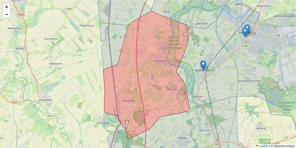 Karte des Postleitzahlen Bereichs  und der umliegenden Postleitzahlen in Deutschland