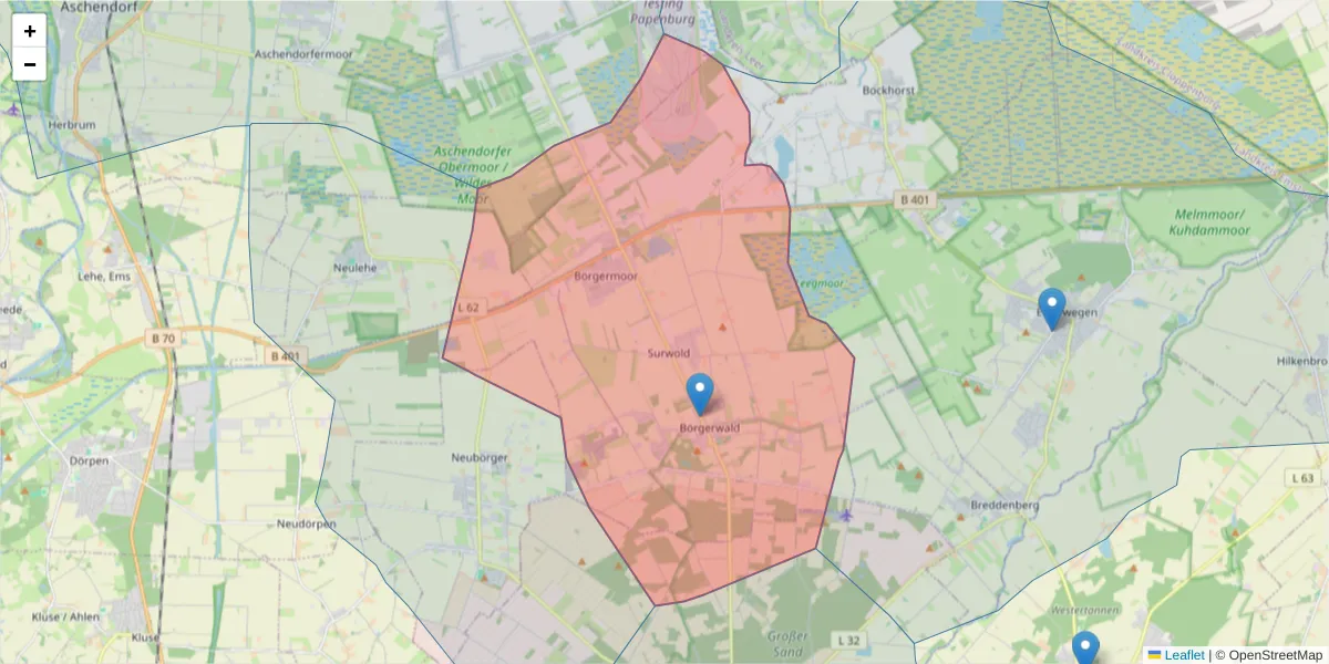 Karte des Postleitzahlen Bereichs  und der umliegenden Postleitzahlen in Deutschland