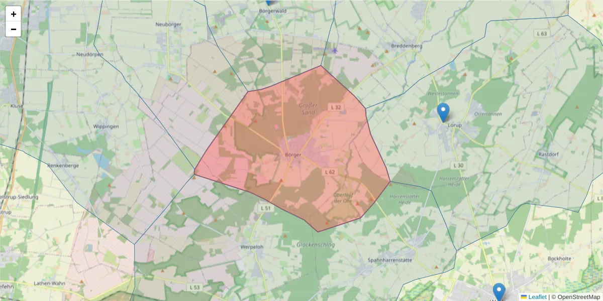 Karte des Postleitzahlen Bereichs  und der umliegenden Postleitzahlen in Deutschland