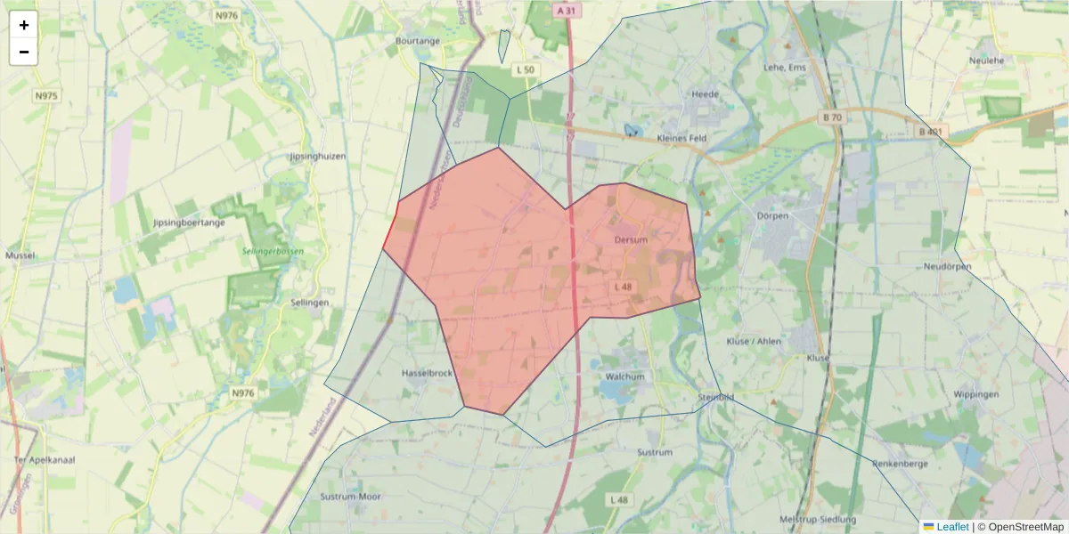 Karte des Postleitzahlen Bereichs  und der umliegenden Postleitzahlen in Deutschland