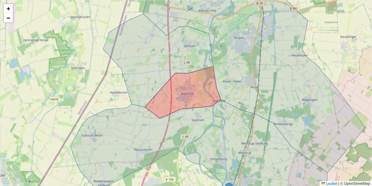Karte des Postleitzahlen Bereichs  und der umliegenden Postleitzahlen in Deutschland