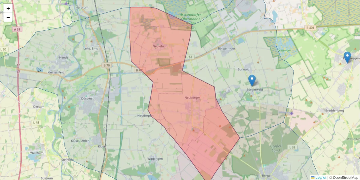 Karte des Postleitzahlen Bereichs  und der umliegenden Postleitzahlen in Deutschland