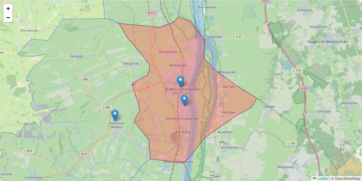 Karte des Postleitzahlen Bereichs  und der umliegenden Postleitzahlen in Deutschland