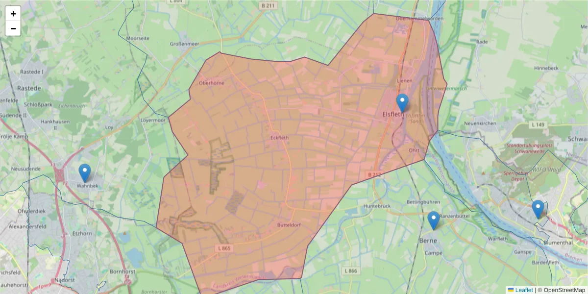 Karte des Postleitzahlen Bereichs  und der umliegenden Postleitzahlen in Deutschland
