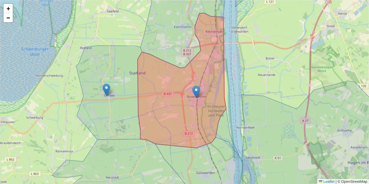Karte des Postleitzahlen Bereichs  und der umliegenden Postleitzahlen in Deutschland