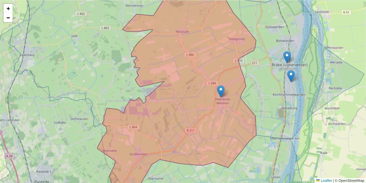 Karte des Postleitzahlen Bereichs  und der umliegenden Postleitzahlen in Deutschland