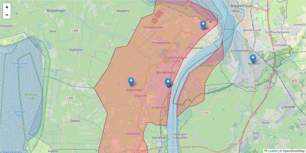 Karte des Postleitzahlen Bereichs  und der umliegenden Postleitzahlen in Deutschland