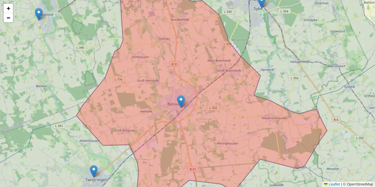 Karte des Postleitzahlen Bereichs  und der umliegenden Postleitzahlen in Deutschland