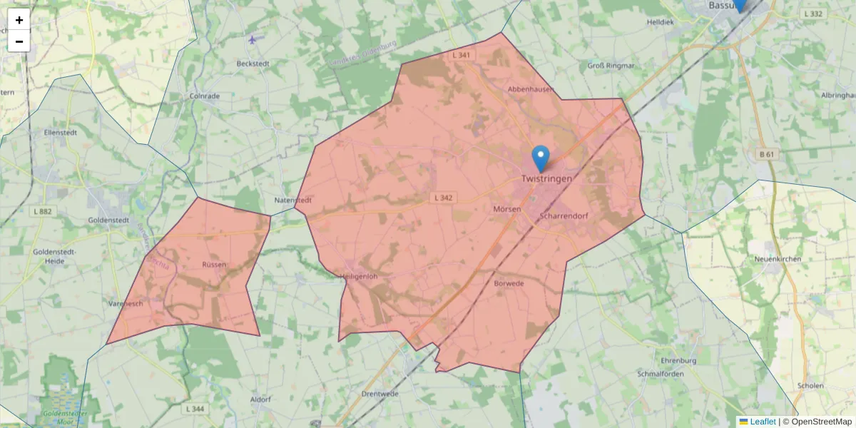Karte des Postleitzahlen Bereichs  und der umliegenden Postleitzahlen in Deutschland