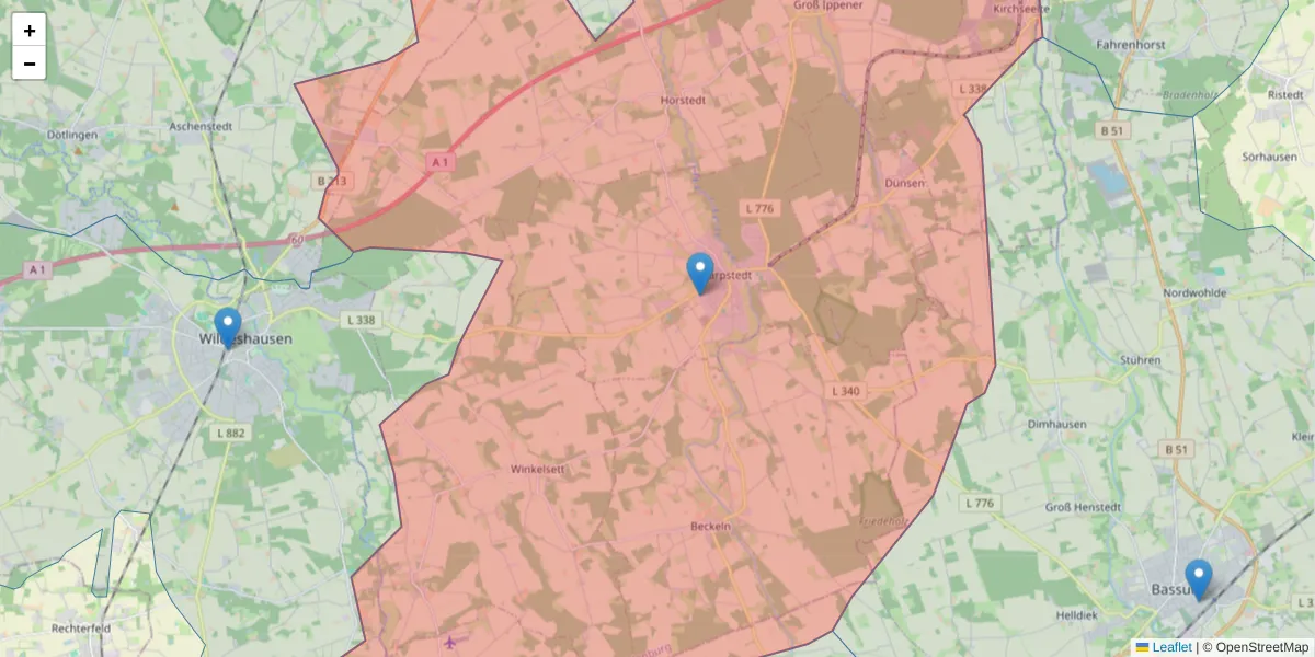 Karte des Postleitzahlen Bereichs  und der umliegenden Postleitzahlen in Deutschland