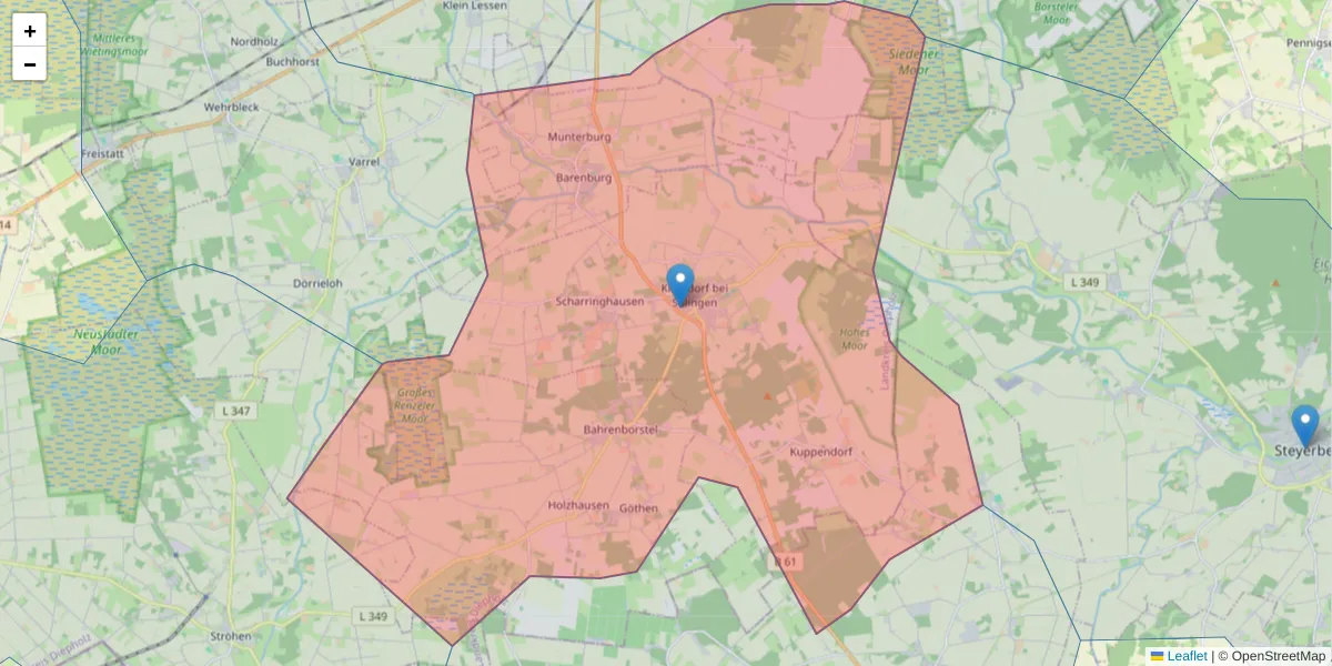 Karte des Postleitzahlen Bereichs  und der umliegenden Postleitzahlen in Deutschland