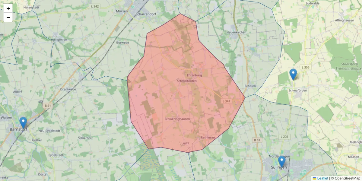 Karte des Postleitzahlen Bereichs  und der umliegenden Postleitzahlen in Deutschland