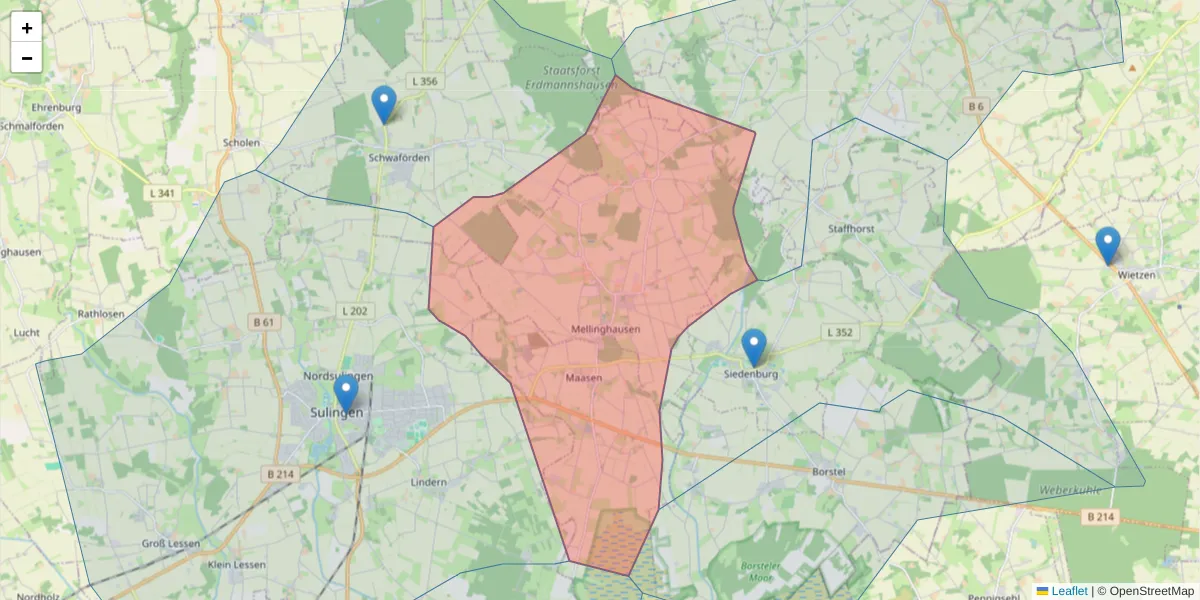 Karte des Postleitzahlen Bereichs  und der umliegenden Postleitzahlen in Deutschland