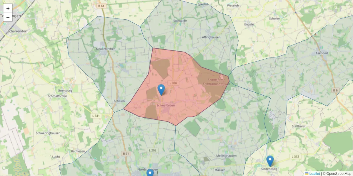 Karte des Postleitzahlen Bereichs  und der umliegenden Postleitzahlen in Deutschland