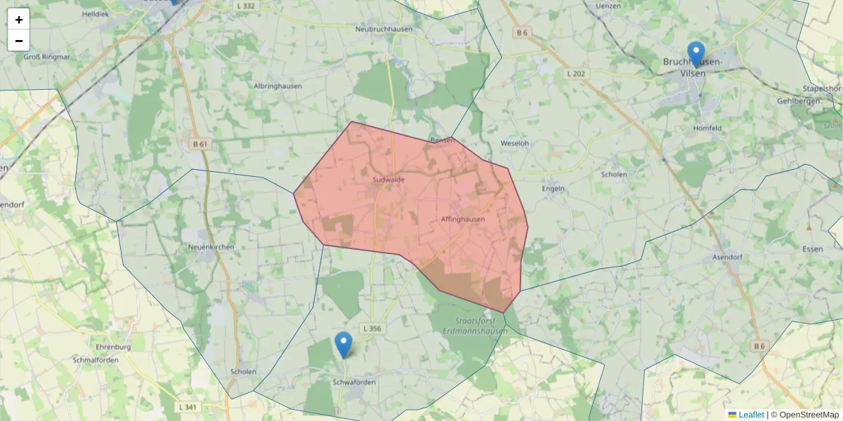 Karte des Postleitzahlen Bereichs  und der umliegenden Postleitzahlen in Deutschland
