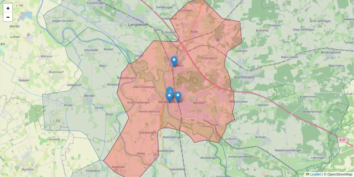 Karte des Postleitzahlen Bereichs  und der umliegenden Postleitzahlen in Deutschland