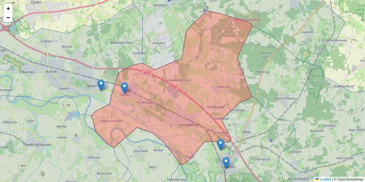 Karte des Postleitzahlen Bereichs  und der umliegenden Postleitzahlen in Deutschland